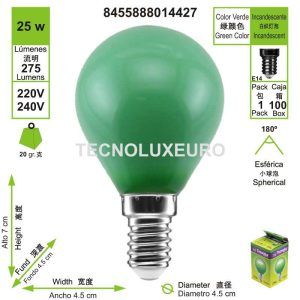 bombilla-incandescente-esferica-e14-verde-25-w