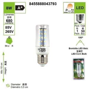 led-bombilla-clara-e27-8w-3000k-maiz