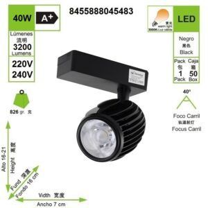 led-foco-carril-negro-40w-luz-calida-3000k-220v