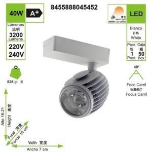 led-foco-carril-blanco-40w-luz-calida-3000k-220v