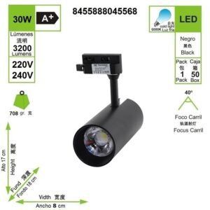led--foco-carril-negro-bifasico-30w-6000k-luz-fria-220v-3200-lumenes