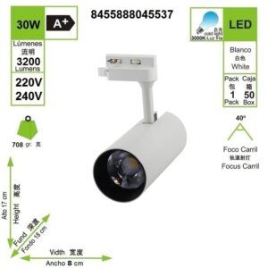 led-foco-carril-blanco-bifasico-30w-luz-fria-6000k-220v-3200-lumenes