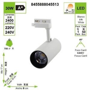 led-foco-carril-blanco-bifasico-30w-luz-calida-3000k--220-v-3200-lumenes