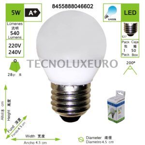 BOMBILLA LED ESFERICA 5W 220-240V E27 6400K