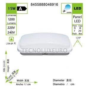 LED LUZ DE JARDIN RECTANGULAR AC220-240V 15W 6400K