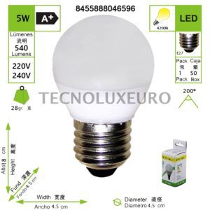 BOMBILLA LED ESFERICA 5W 220-240V E27 4200K
