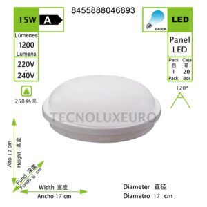 LED LUZ DE JARDIN REDONDA AC220-240V 15W 6400K