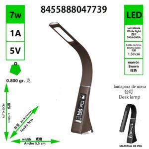 lampara-led-de-mesa-de-piel-con-reloj-color-marron
