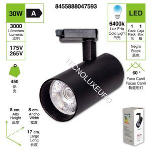 led-foco-carril-spot-negro-30w-6400k