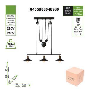 para-regulable-antigua-europea-diametro-220mm-3-cabezas-base-e27-negra-para-cocina-domestica-sala-estudio-comedor-bar