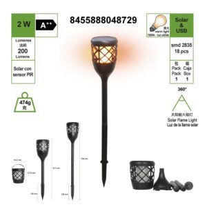 led-solar-flame-parar--jardin-con-color-negro-2w-300lm-luz-amarilla