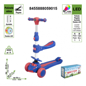 Patinete de 3 ruedas para niños de 1 a 10 años, color azul y rojo