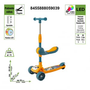 Patinete infantil de 3 ruedas de 1 a 10 años, color naranja + gris