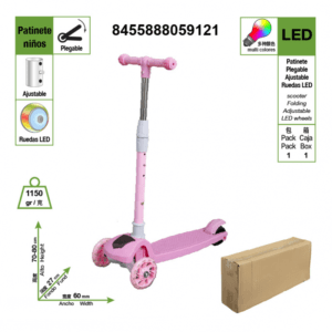 Patinete infantil de tres ruedas, 1-10 años, color rosa+blanco