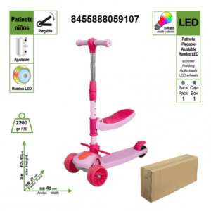 Patinete infantil de tres ruedas, 1-10 años, color rosa+rosa oscuro