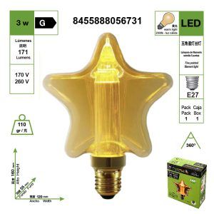 BOMBILLA LED FILAMENTO GUÍA DE LUZ PENTAGRAMA 220V E27 2200K LUZ CÁLIDA 3W