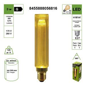 BOMBILLA LED DE FILAMENTO DE COLUMNA GUÍA DE LUZ LARGA 220V E27 2200K LUZ CÁLIDA 3W