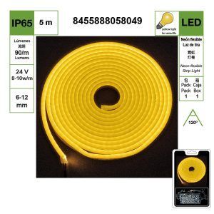 TIRA DE LUZ DE NEÓN LED DE LUZ AMARILLA DE 6-12 MM, PERLAS DE LÁMPARA DC 24 V 2835-120, JUEGO DE 5 METROS {INCLUYE CONTROLADOR}