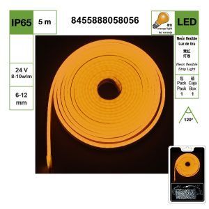 TIRA DE LUZ DE NEÓN LED DE LUZ NARANJA DE 6-12 MM, PERLAS DE LÁMPARA DC 24 V 2835-120, JUEGO DE 5 METROS {CONTROLADOR INCLUIDO}