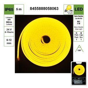 Tira de luz de neón LED de luz amarilla limón de 6-12 mm, cuentas de lámpara DC 24 V 2835-120, juego de 5 metros {Incluye controlador}