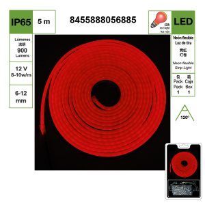 TIRA DE LED LUZ DE NEÓN COLOR  ROJO  DE 6-12 MM, CUENTAS DE LÁMPARA DC 12V 2835-120, JUEGO DE 5 METROS {INCLUIDO EL CONTROLADOR}