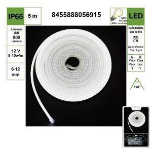 TIRA DE LUZ DE NEÓN LED DE LUZ BLANCO 6400K  DE 6-12 MM, PERLAS DE LÁMPARA DC 12 V 2835-120, JUEGO DE 5 METROS {CONTROLADOR INCLUIDO}