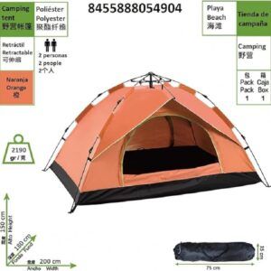 TIENDA DE CAMPAÑA AL AIRE LIBRE IMPERMEABLE TOTALMENTE AUTOMÁTICA, CON CAPACIDAD PARA 2-4 PERSONAS, TIENDA DE CÚPULA LIGERA, TAMAÑO 200 X 180 X 150 CM, COLOR (NARANJA)