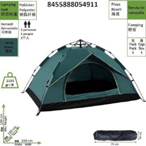 TIENDA DE CAMPAÑA IMPERMEABLE AL AIRE LIBRE TOTALMENTE AUTOMÁTICA, CON CAPACIDAD PARA 2-4 PERSONAS, TIENDA DE CAMPAÑA DE CÚPULA LIGERA, TAMAÑO 200 X 180 X 150 CM, COLOR {VERDE}