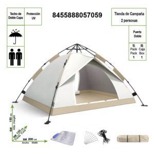 TIENDA DE CAMPAÑA IMPERMEABLE AL AIRE LIBRE TOTALMENTE AUTOMÁTICA PARA 2-4 PERSONAS, YURTA LIGERA, DIMENSIONES 200 X 180 X 150 CM, COLOR (BLANCO)