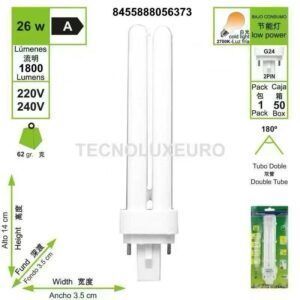 Bombilla BAJO CONSUMO plc doble G24 2PIN 2700K 26 W
